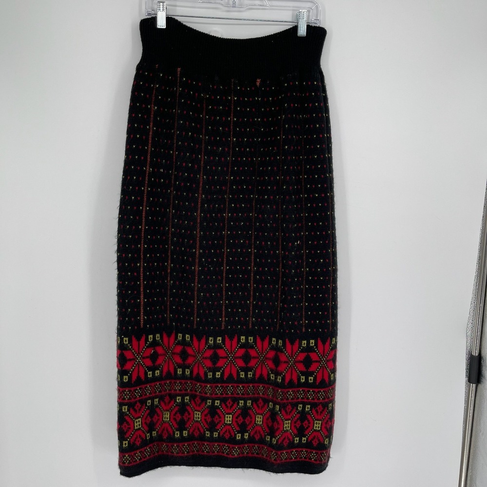 1980's Vintage NWT Kocho Women's Black Fair Isle Knit Maxi Skirt Size Large - Picture 4 of 10